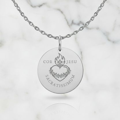 Sacred Heart Cor Jesu Sacratissimum Necklace with Personalized Custom Engraving