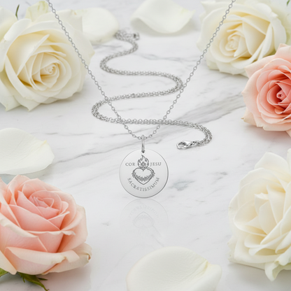 Sacred Heart Cor Jesu Sacratissimum Necklace with Personalized Custom Engraving