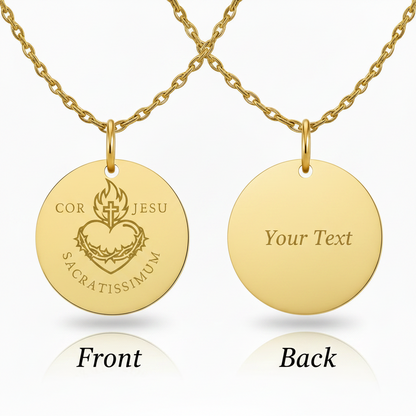 Sacred Heart Cor Jesu Sacratissimum Necklace with Personalized Custom Engraving