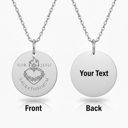 Sacred Heart Cor Jesu Sacratissimum Necklace with Personalized Custom Engraving