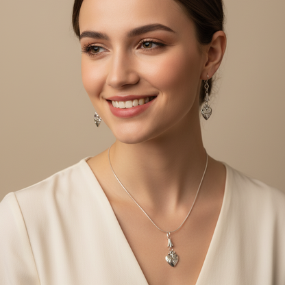 Sacred Heart Necklace and Earrings Set in Stainless Steel
