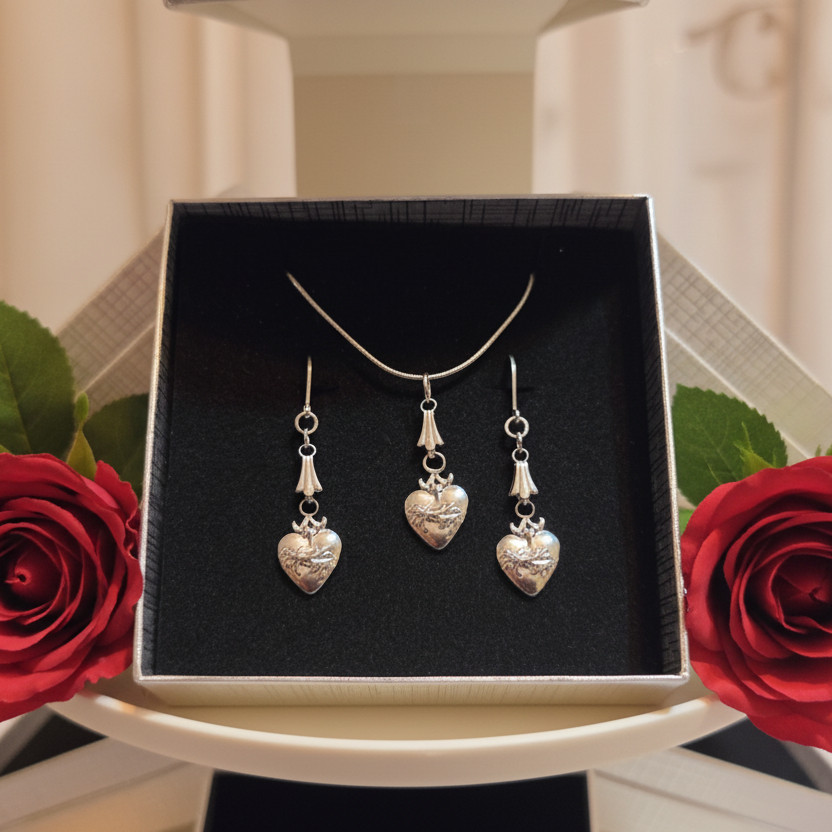 Sacred Heart Necklace and Earrings Set in Stainless Steel