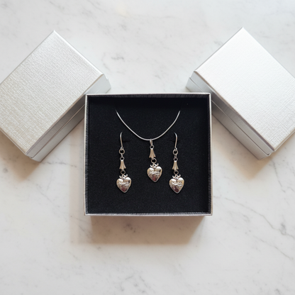 Sacred Heart Necklace and Earrings Set in Stainless Steel