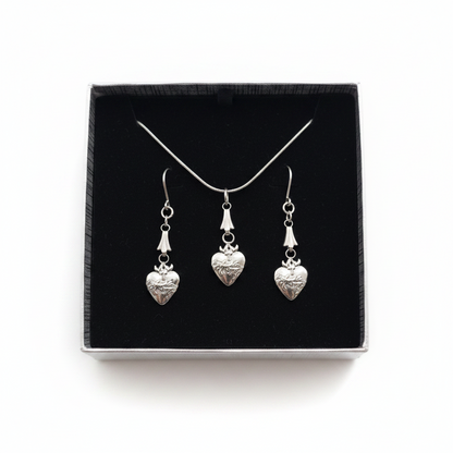 Sacred Heart Necklace and Earrings Set in Stainless Steel