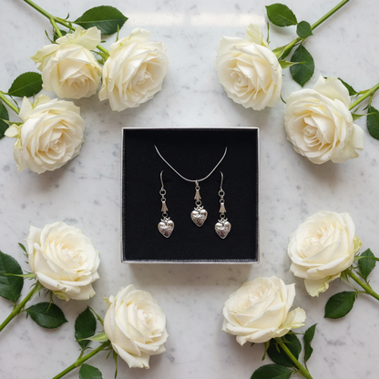 Sacred Heart Necklace and Earrings Set in Stainless Steel
