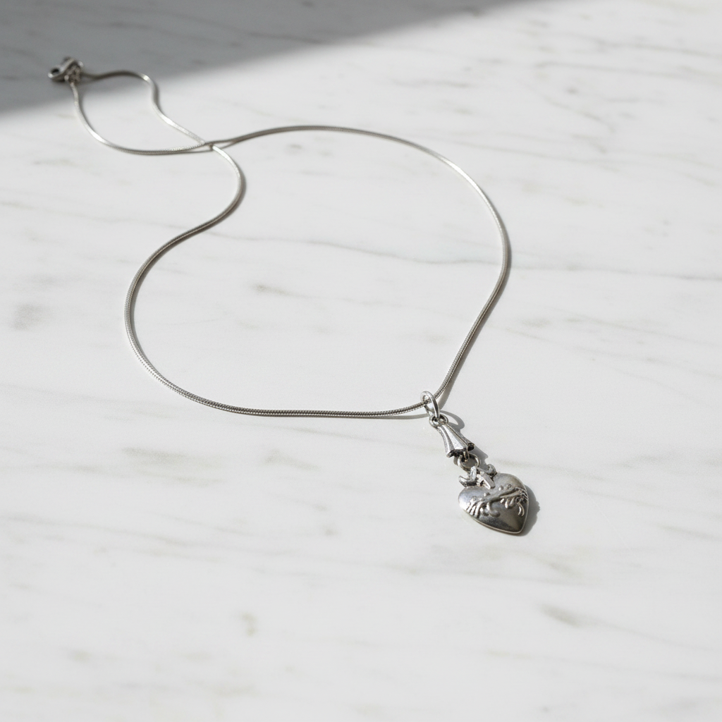Sacred Heart Necklace and Earrings Set in Stainless Steel