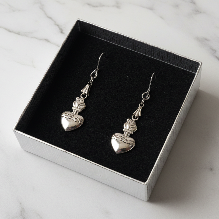 Sacred Heart of Jesus Necklace and Earrings Set in Stainless Steel