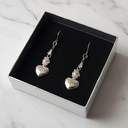 Sacred Heart of Jesus Necklace and Earrings Set in Stainless Steel