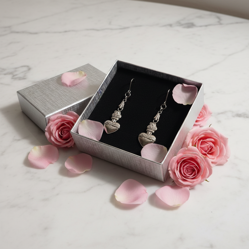Sacred Heart of Jesus Necklace and Earrings Set in Stainless Steel