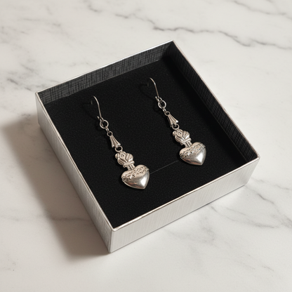 Sacred Heart of Jesus Necklace and Earrings Set in Stainless Steel