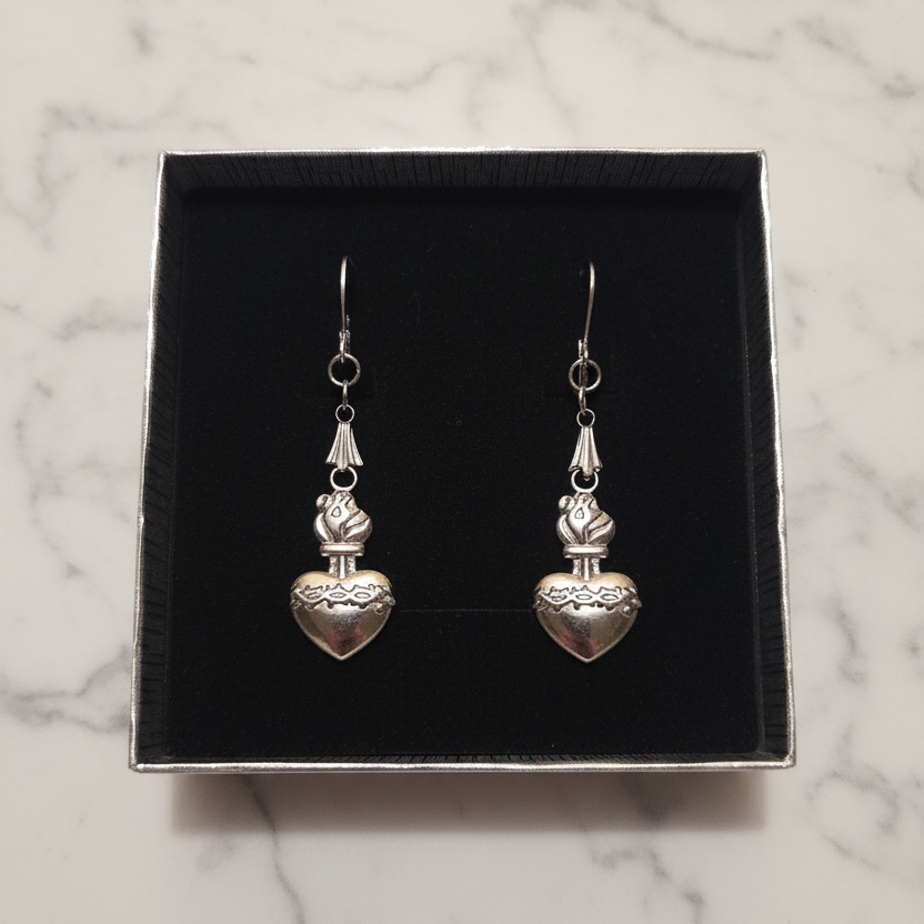 Sacred Heart of Jesus Necklace and Earrings Set in Stainless Steel