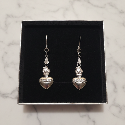 Sacred Heart of Jesus Necklace and Earrings Set in Stainless Steel
