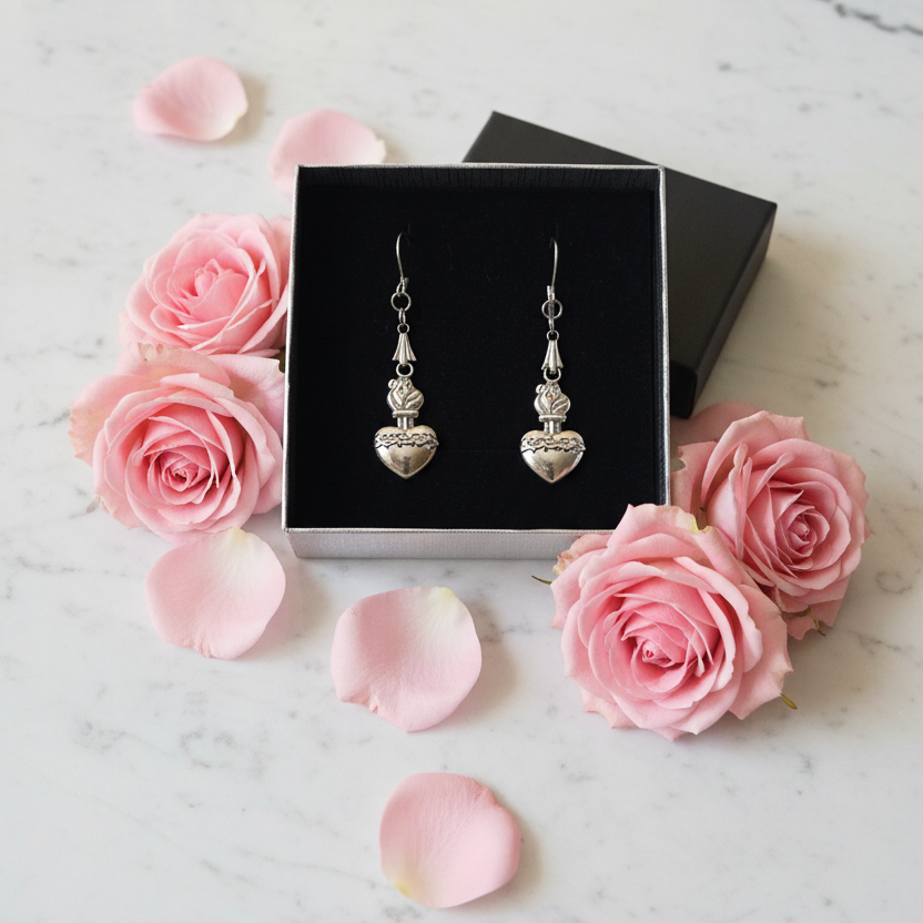 Sacred Heart of Jesus Necklace and Earrings Set in Stainless Steel