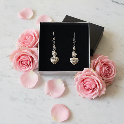 Sacred Heart of Jesus Necklace and Earrings Set in Stainless Steel
