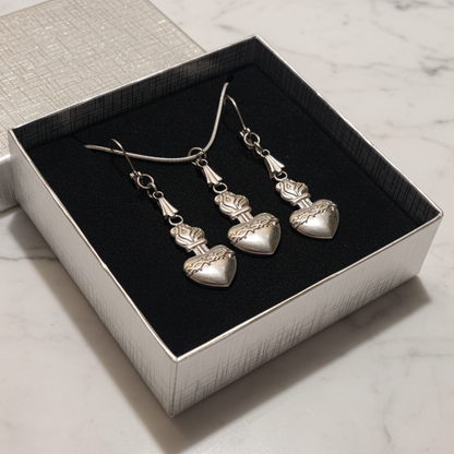 Sacred Heart of Jesus Necklace and Earrings Set in Stainless Steel