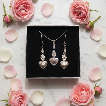 Sacred Heart of Jesus Necklace and Earrings Set in Stainless Steel