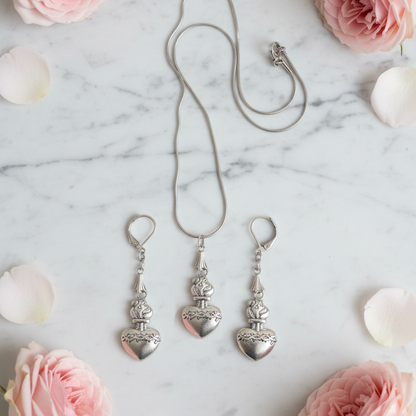 Sacred Heart of Jesus Necklace and Earrings Set in Stainless Steel