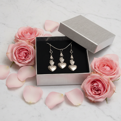 Sacred Heart of Jesus Necklace and Earrings Set in Stainless Steel