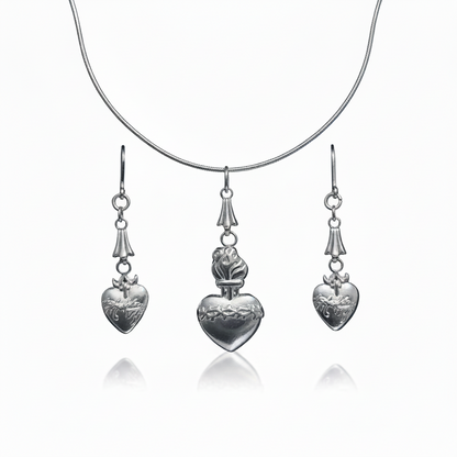 Sacred Heart of Jesus Stainless Steel Necklace and Earrings Set