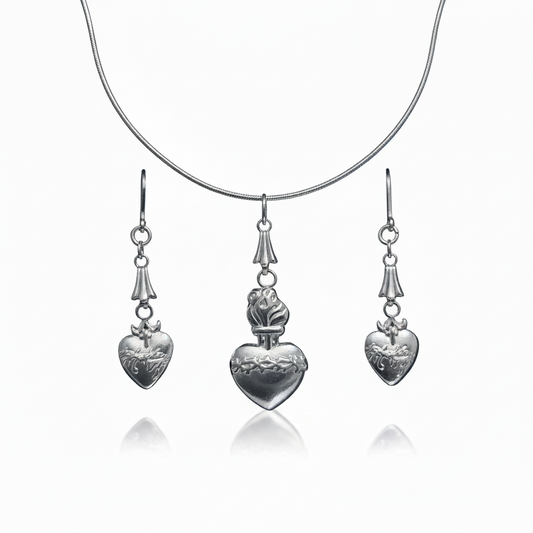 Sacred Heart of Jesus Stainless Steel Necklace and Earrings Set