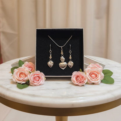 Sacred Heart of Jesus Stainless Steel Necklace and Earrings Set