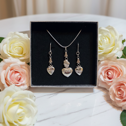 Sacred Heart of Jesus Stainless Steel Necklace and Earrings Set