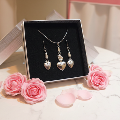 Sacred Heart of Jesus Stainless Steel Necklace and Earrings Set