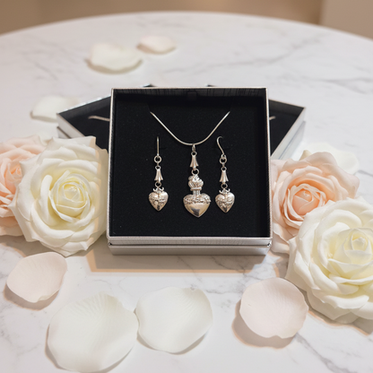 Sacred Heart of Jesus Stainless Steel Necklace and Earrings Set