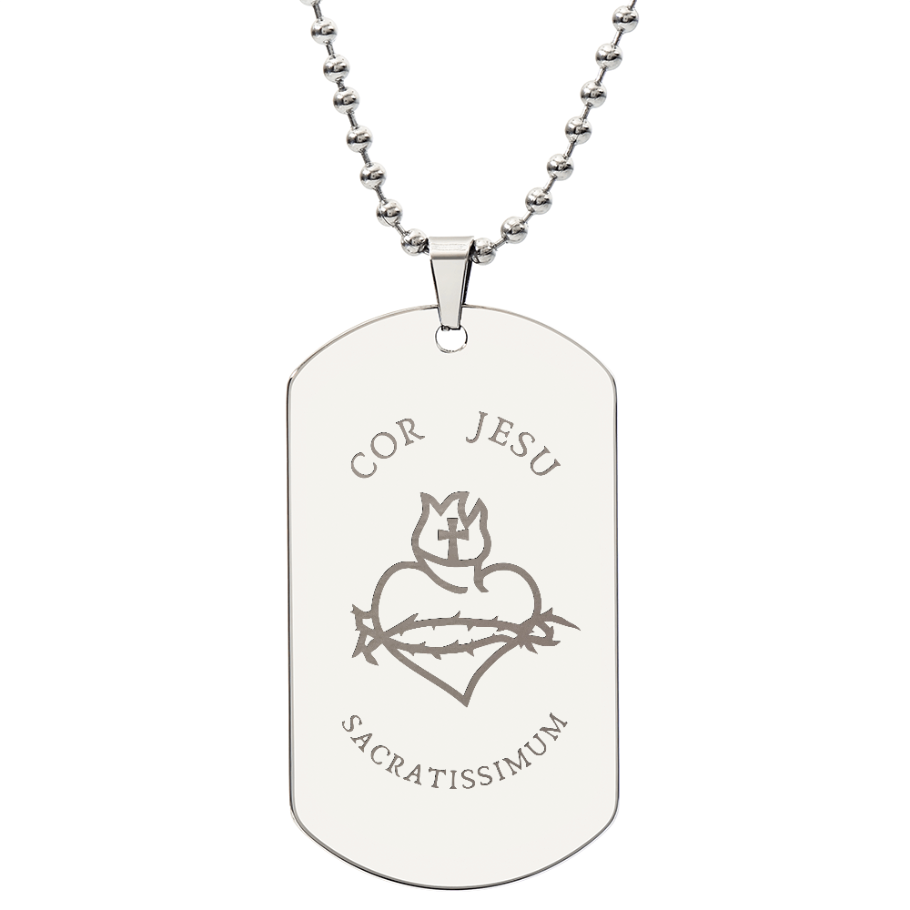 Most Sacred Heart of Jesus Tag Necklace with Personalized Engraving