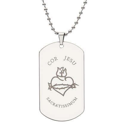 Most Sacred Heart of Jesus Tag Necklace with Personalized Engraving