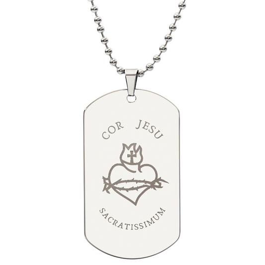 Most Sacred Heart of Jesus Tag Necklace with Personalized Engraving