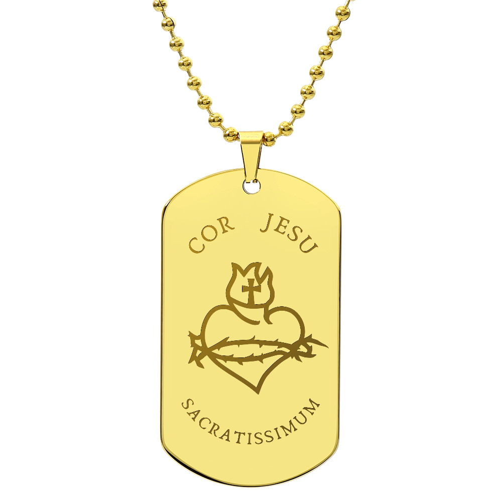 Most Sacred Heart of Jesus Tag Necklace with Personalized Engraving