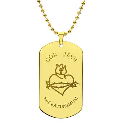 Most Sacred Heart of Jesus Tag Necklace with Personalized Engraving