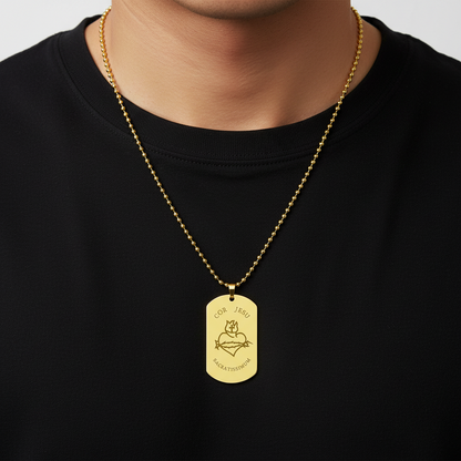 Most Sacred Heart of Jesus Tag Necklace with Personalized Engraving