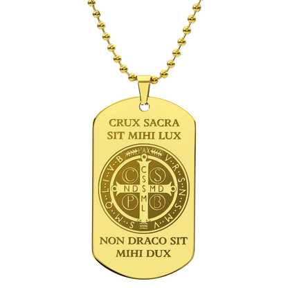 Saint Benedict Medal Tag Necklace with Personalized Engraving
