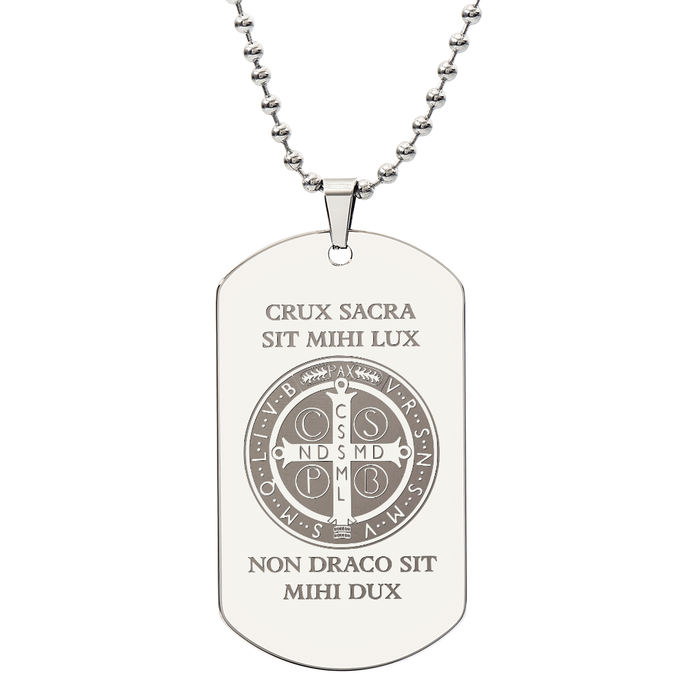 Saint Benedict Medal Tag Necklace with Personalized Engraving