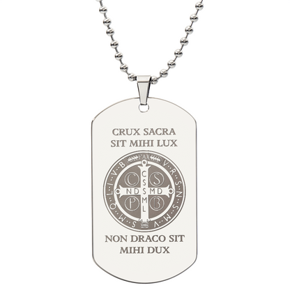 Saint Benedict Medal Tag Necklace with Personalized Engraving