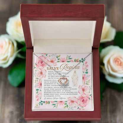 Salve Regína Crown Pendant Necklace in Sterling Silver with LATIN Prayer Card (with accents)