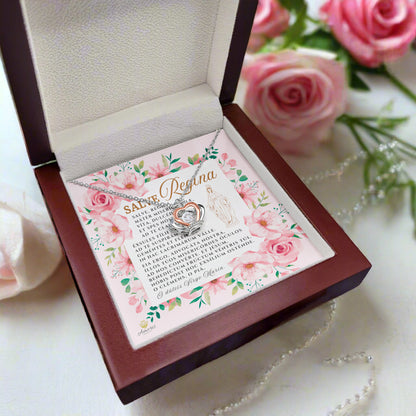 Salve Regína Crown Pendant Necklace in Sterling Silver with LATIN Prayer Card (with accents)