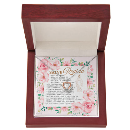 Collar con colgante de corona de Salve Regina en plata de ley con tarjeta de oración en español