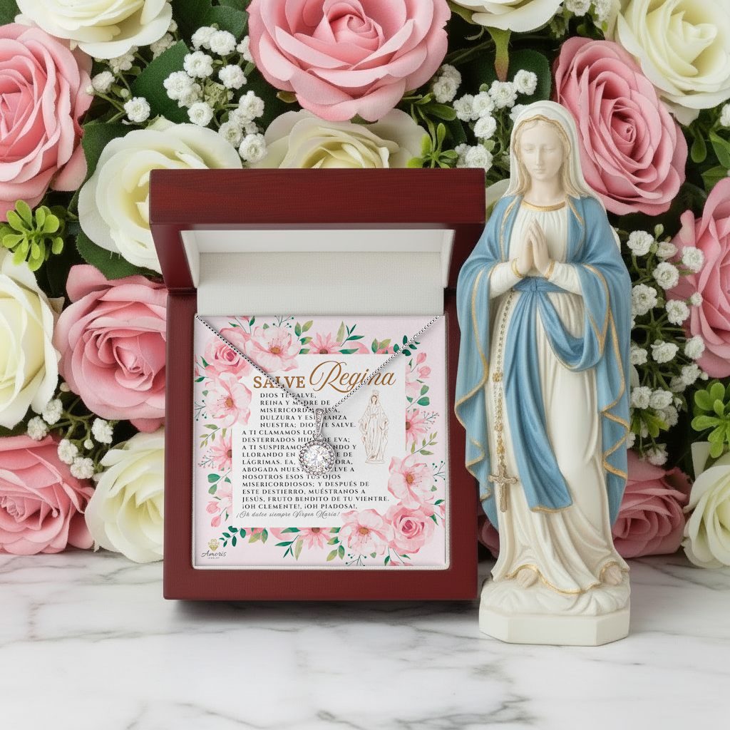 Collar Salve Regina Esperanza Eterna con Tarjeta de Oración en ESPAÑOL