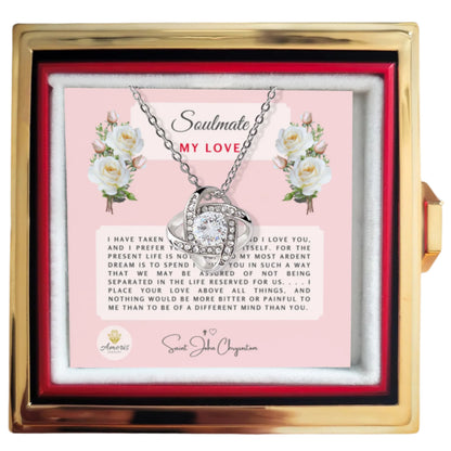 Soulmate My Love Necklace with Eternal Rose and Saint John Chrysostom Quote