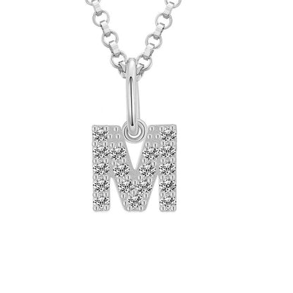 Collar con colgante de inicial en pavé de moissanita diminuto en plata de ley