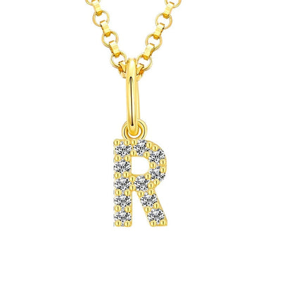 Collar con colgante de inicial en pavé de moissanita diminuto en plata de ley