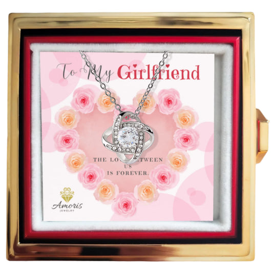 To My Girlfriend Love Knot Necklace with Eternal Rose Box