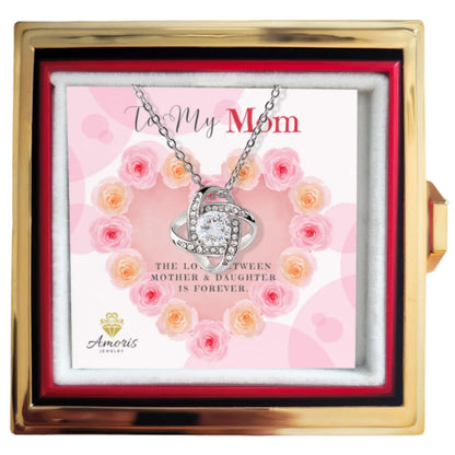 Collier « À ma mère » avec nœud d'amour et boîte rose éternelle