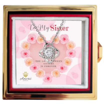 To My Sister Love Knot Necklace with Eternal Rose Box