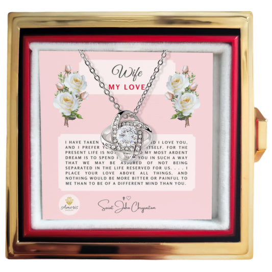 Wife My Love Necklace with Eternal Rose and Saint John Chrysostom Quote