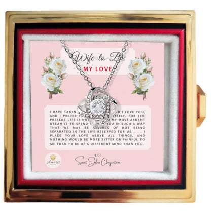 Wife-to-Be My Love Necklace with Eternal Rose and Saint John Chrysostom Quote